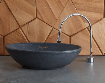 Bathroom Concrete Sink USV_63 Bathroom Vanity Sink | Oval Sink | Bathroom Vessel Sink | Vessel Sink | Black Concrete | Concrete bowl sink