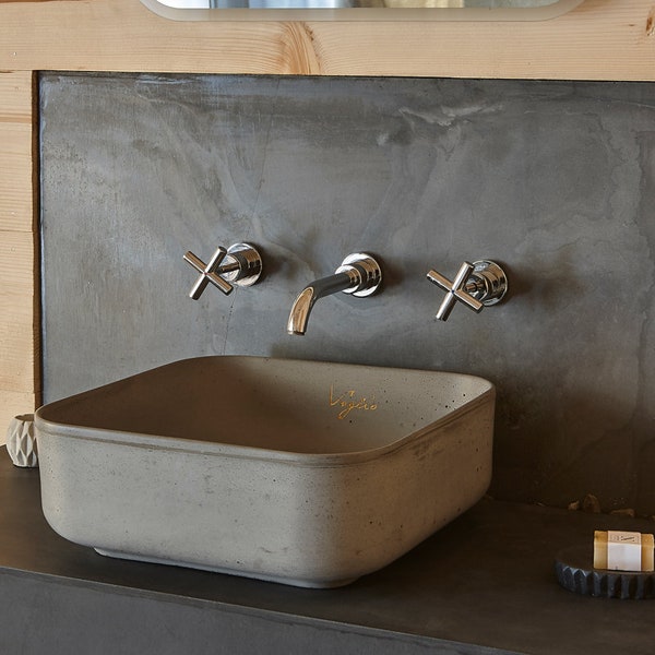 V_11 Light Grey Bathroom Sink | Concrete Sink / counter top basin / table top sink / washstand / washroom / bathroom washbasin / concrete