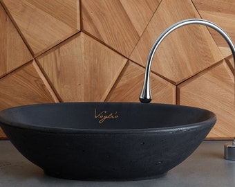 V_64 ELEGANT Black Vessel Sink | Concrete Sink  | Bathroom Sinks all  Handmade