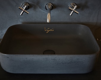 USV_24 Bathroom Sink | Concrete Sink | Round Sink | Bathroom Vessel Sink | Vessel Sink | Wash Basin | Black Concrete | Concrete bowl sink