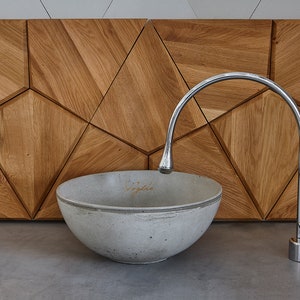 Bathroom vanity top sink | Counter top concrete sink | Bathroom, Round Vessel Sink | Light grey color | Handmade cabinet top washbasin