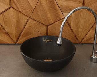 Round Sink USV_54 Bathroom Sink | Concrete Sink | Bathroom Vessel Sink | Vessel Sink | Wash Basin | Black Concrete | Concrete bowl sink