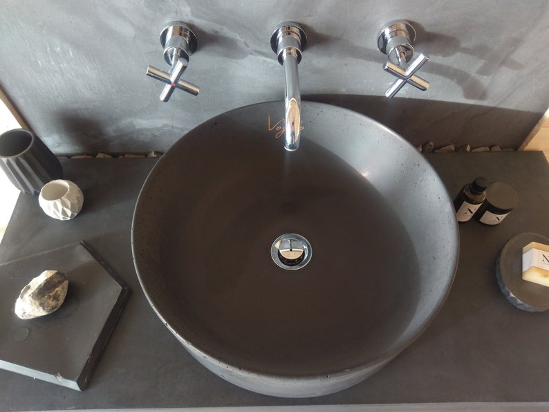 V_03 ANTHRACITE Bathroom Sink Concrete Sink / vanity counter top basin / table top sink / vessel sink / bathroom washbasin / concrete image 3