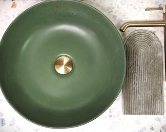 Bathroom Vanity Top Concrete Vessel Sink | Countertop Washbasin | Kale green colour, handmade concrete sink | Round shape sink V_0*