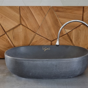 Anthracite color Sink | Vanity Top Concrete Sink | Bathroom Countertop Vessel Sink |  Oval shape large size  | Handmade Artisan Washbasin