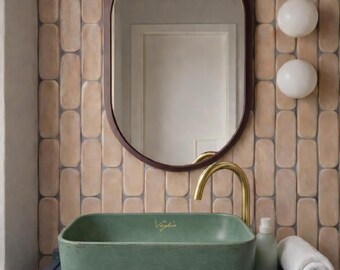 Bathroom Green Vessel Sink | Rectangular Wash Basin | Vanity top sink | Vanity cabinet concrete basin | Countertop Concrete Sink V_2*