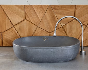 Bathroom Concrete Sink USV_42 Vanity Top Sink | Oval Sink | Bathroom Vessel Sink | Wash Basin | Gray Concrete | Concrete bowl sink