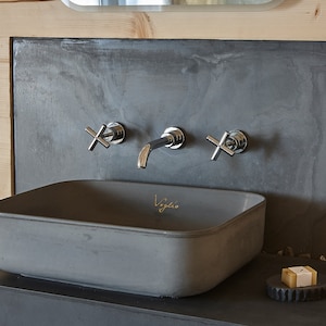 Anthracite colour washbasin | Bathroom vanity top sink | Concrete Sink | Vessel Sink | Counter top basin  | Top-mounted basin |