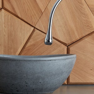 Grey color, Oval, Vanity Top, Small Size Concrete Sink.  Bathroom vanity top washbasin | Counter top sink | Handmade vessel sink