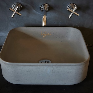 Bathroom Concrete Sink | Counter top washbasin | Square Shape, grey colour,  Vanity Top Vessel Sink | Bathroom cabinet top sink | Handmade
