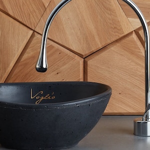 V_74 Bathroom Vanity Top Vessel Sink  | Countertop Concrete Sink | Black colour oval shape | Handmade artisan product
