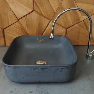 Bathroom Concrete Sink | Counter top washbasin | Square Shape, Anthracite Vanity Top Vessel Sink | Bathroom cabinet top sink | Handmade