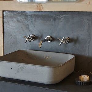Bathroom Sink | Grey Concrete Sink | Vanity top, Vessel Sink | Concrete Washbasin | Rectangular shape, bathroom cabinet sink. Handmade