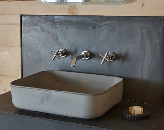 Concrete Sink USV_22 Bathroom Sink | Rectangle | Bathroom Vessel Sink | Vessel Sink | Wash Basin | Gray Concrete | Concrete bowl sink