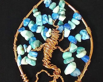Tree of Life Multi-Blue Agate Charm