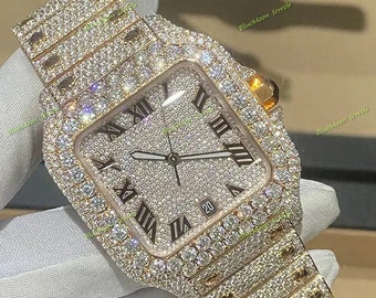 Benutzerdefinierte Iced Out Square Herrenuhr - VVS Moissanite Luxuszeitmesser - Handgefertigte Automatikuhr - Jubiläumsgeschenk für Ihn