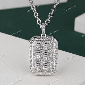 Iced Out Moissanite Dog Tag-hanger: sterlingzilveren hiphopsieraden