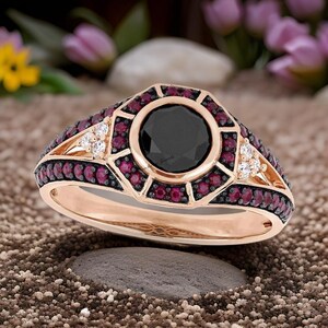 14k Solid Gold Onyx Ring| 1.85 Ct Round Cut Black Onyx Art Deco Engagement Ring| Wedding Ring| New Ring| Gift Ring| Anniversary Gift Ring