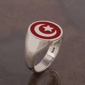 Malcom X Ring, Dainty Sterling Silver Ring, İslamic Ring, Moon Star Silver Ring, Enamel Men Ring, Unique Men Ring,