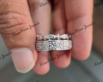 スターリングシルバーのエンゲージリングセット：ラプンツェルとフリンの結婚指輪