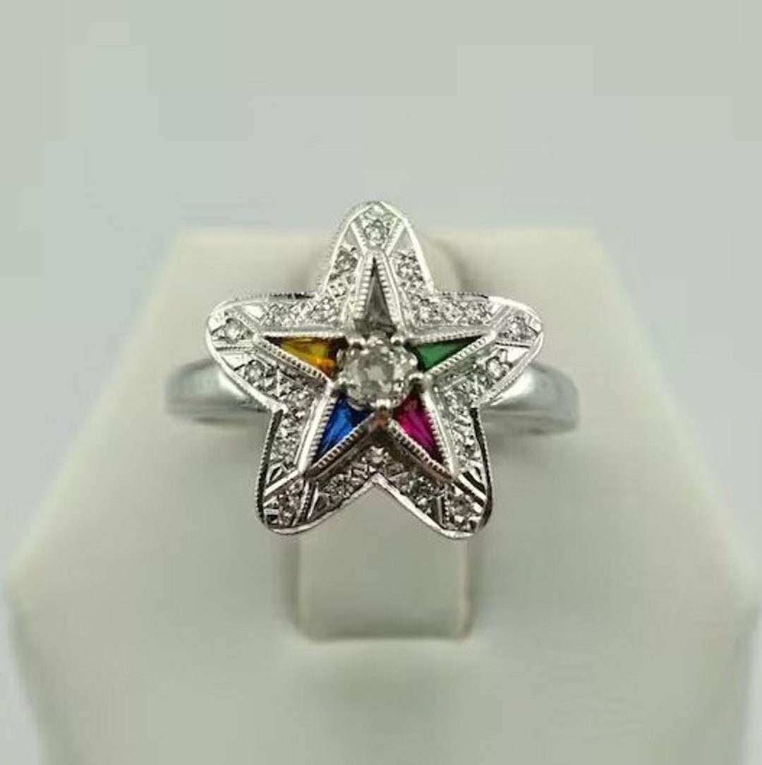 Order of the Eastern Star Ring, OES Five Color Star Jewelry