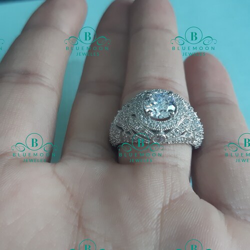 3.30 Carat shops White Round Cut Cubic Zirconia Diamond Hand Made Women's Engagement/Wedding Ring In 925 Silver