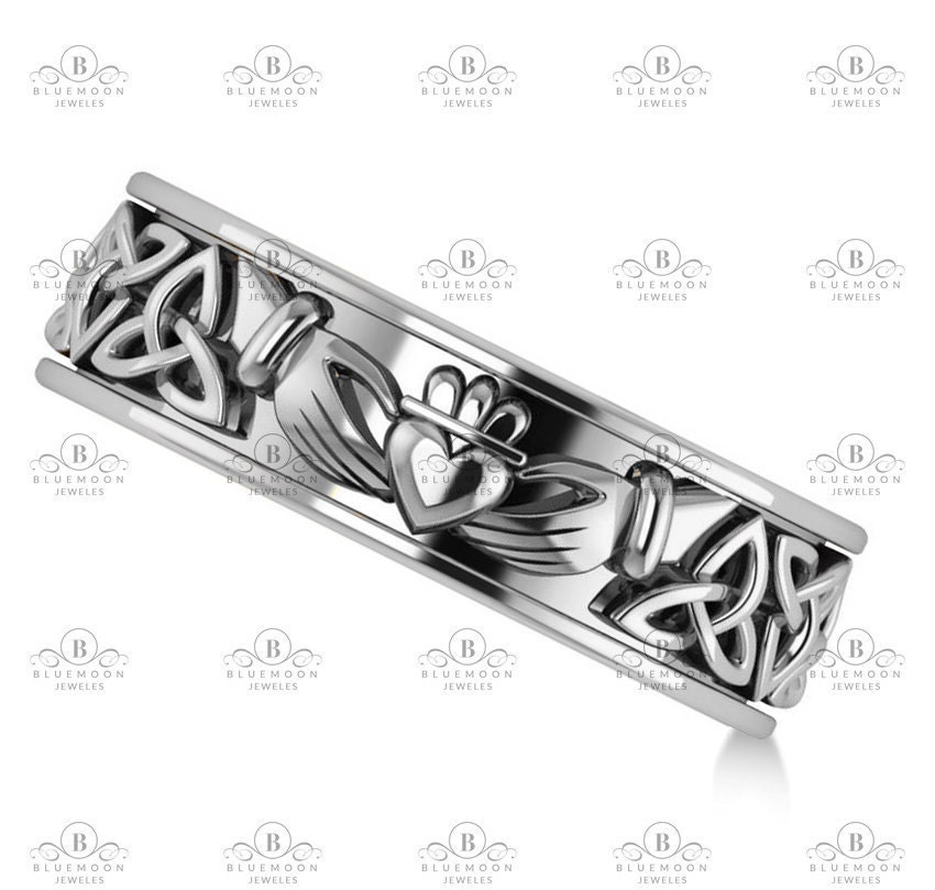 Celtic Claddagh Ring • Irish Love Friendship Loyalty Band • Men’s ...