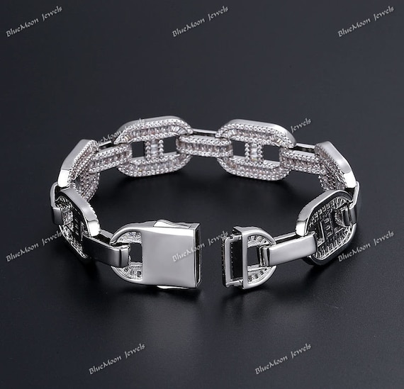 Iced Out Moissanite Pig Nose Bracelet: 925 Sterling Silver Cuban