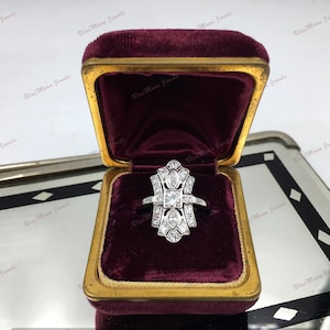 Art Deco Moissanite Sterling Silver Dinner Ring: Vintage Style