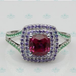 14k Solid Gold Red Ruby With CZ Diamond Engagement Promise Ring Wedding| Ring For Women| Valentine Gift| Anniversary Ring