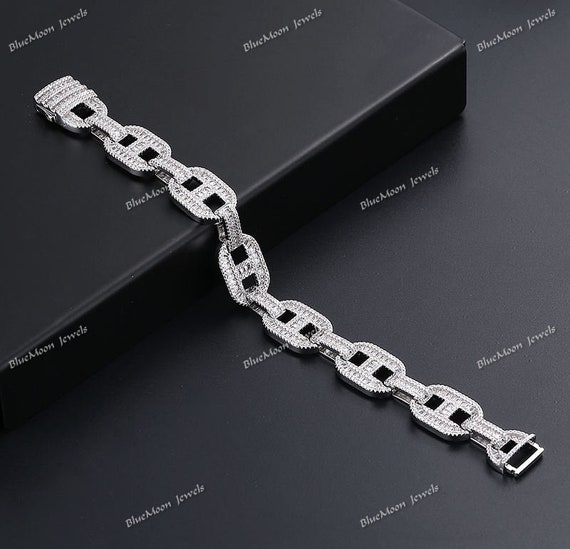 Iced Out Moissanite Pig Nose Bracelet: 925 Sterling Silver Cuban