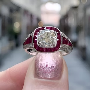 Elegant White Round Cut Moissanite Diamond With Ruby Caliber Halo Engagement Ring| New Ring| Anniversary Gift| Propose Ring