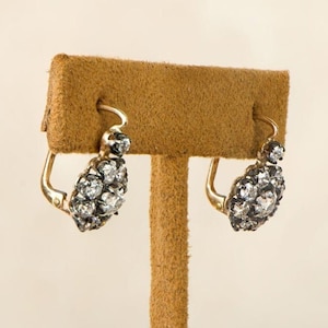 14k Gold Vintage Floral Earrings: 1.20 Ct White Diamond Cluster