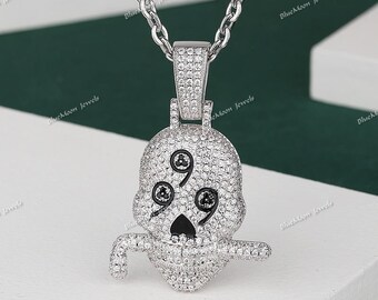 Hip Hop Iced Out Bling 999 Skull Pendant VVS Moissanite 925