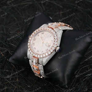 Brilliant Cut VVS1 Moissanite Watch, Hip Hop Watches, Baguette Cut Moissanite Watches, Automatic Diamond Watches For Christmas Gifts
