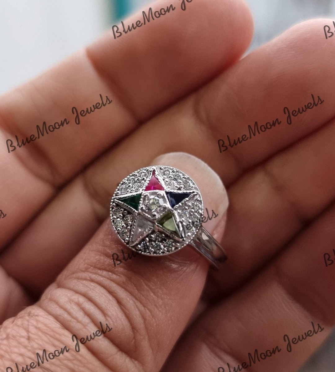 Handmade OES Eastern Star Ring, Colorful Geometric Star Jewelry ...