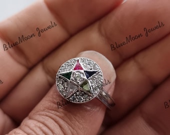 Eastern Star 14k Yellow Gold Ring: Moissanite & Gemstone Vintage Style