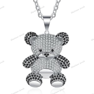 Hip-Hop Cartoon Teddy Bear Pendant Ice Out VVS Moissanite 925 Sterling Silver Pendent, Bear Animal Necklace Men and Women Jewelry