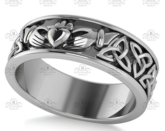 Claddagh & Celtic Knot Eternity Wedding Engagement Band In 14k Solid Gold Band For Men&#39;s/Women&#39;s| Gift For Her