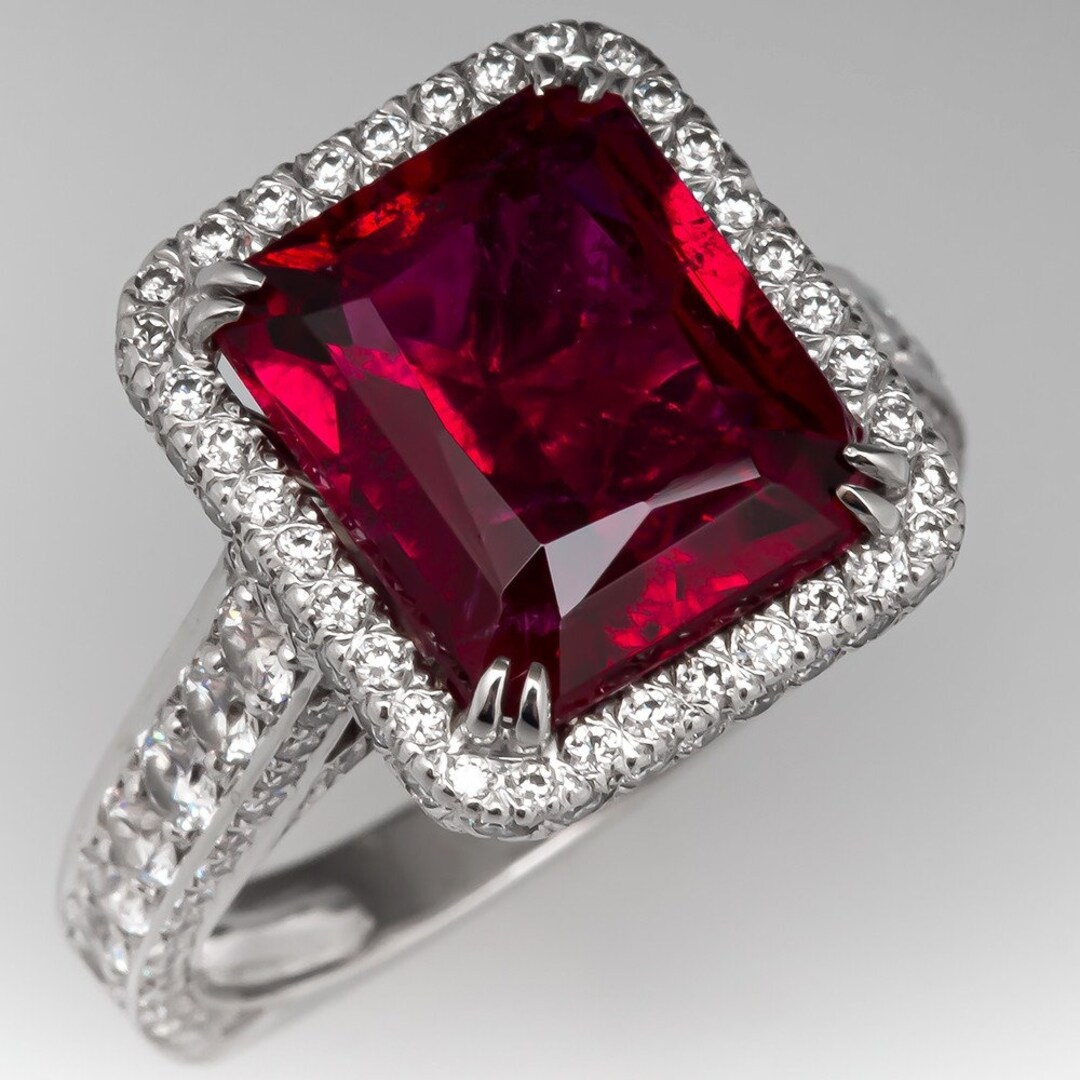 2.80 Carat Emerald Cut Red Ruby With CZ Diamond Cocktail Halo - Etsy