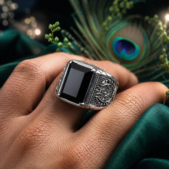 Vintage Black Onyx Signet Ring for Men, 925 Sterling Silver Men