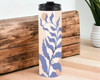 Personalised Travel Mug - Minimalist Natural Leaf Design - Stainless Steel Vacuum-Sealed Double-Walled Hot/Cold Drinks Travel Flask 500ml