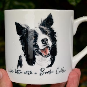 Border Collie Mug - Bone China Tea/Coffee Present for Dog Lovers - Available as Gift Set with Glass Coaster