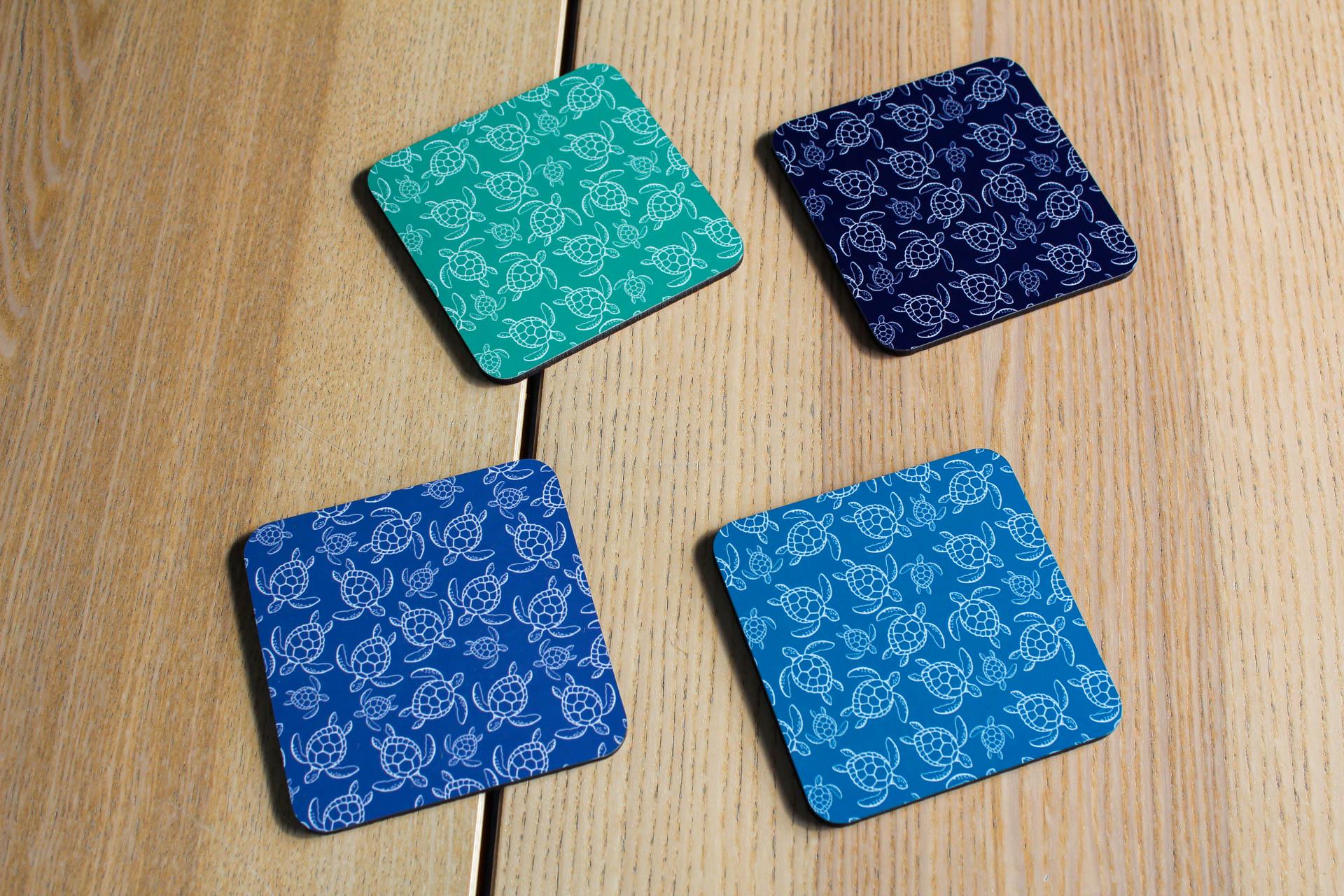 Set di 6 sottobicchieri a forma di tartaruga marina blu con