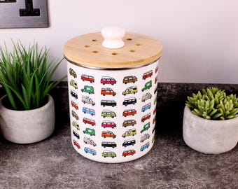 Cubo de basura de cocina esmaltado de 2 litros con diseño de campistas coloridos - Regalos