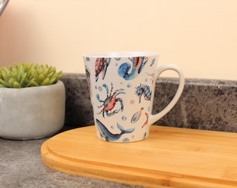 Sea Art Latte Mug - Ocean Creatures Ceramic Coffee Cup Gift