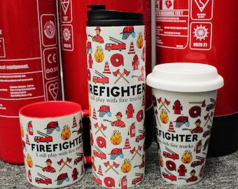 Firefighter Mug/Travel Flask - Novelty Emergency Service Worker Gifts - Tea/Coffee Cup Funny Personalised Presents