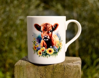 Cute Farm Animal Mug - Floral Wildlife Gifts for Animal Lovers - Bone China or Ceramic Tea/Coffee Cup Present