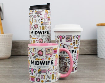 Midwife Mug/Travel Flask - Novelty Pregnancy Care Doctor Gifts - Tea/Coffee Cup Funny Personalised Presents