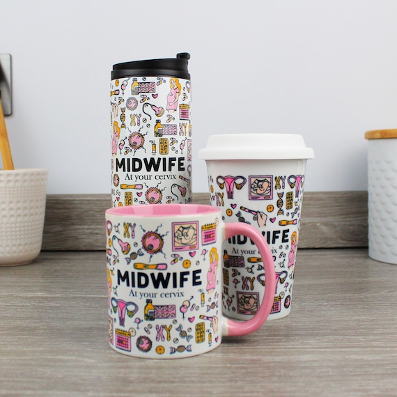 Midwife Mug/Travel Flask - Novelty Pregnancy Care Doctor Gifts - Tea/Coffee Cup Funny Personalised Presents